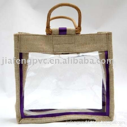 Gray Trim and Handle Transparent PVC Shopping Bag
